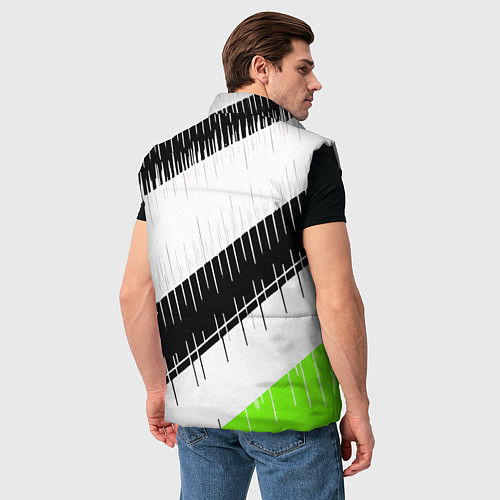 Мужской жилет Диагональные чёрно-белые полосы на зелёном фоне / 3D-Черный – фото 4