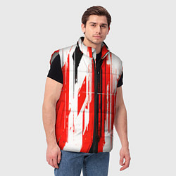 Мужской жилет Вертикальные чёрно-белые линии на красном фоне, цвет: 3D-светло-серый — фото 2