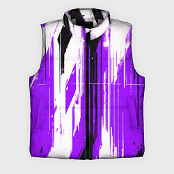 Мужской жилет Вертикальные чёрно-белые линии на фиолетовом фоне, цвет: 3D-светло-серый