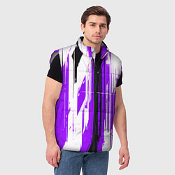 Мужской жилет Вертикальные чёрно-белые линии на фиолетовом фоне, цвет: 3D-светло-серый — фото 2