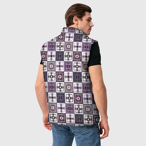 Мужской жилет Серый сиреневый геометрический узор пэчворк / 3D-Черный – фото 4