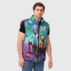 Мужской жилет Рик и Морту на сказочной грибной планете - нейроар, цвет: 3D-красный — фото 2