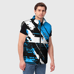 Мужской жилет Diagonal black and white stripes on a blue backgro, цвет: 3D-светло-серый — фото 2