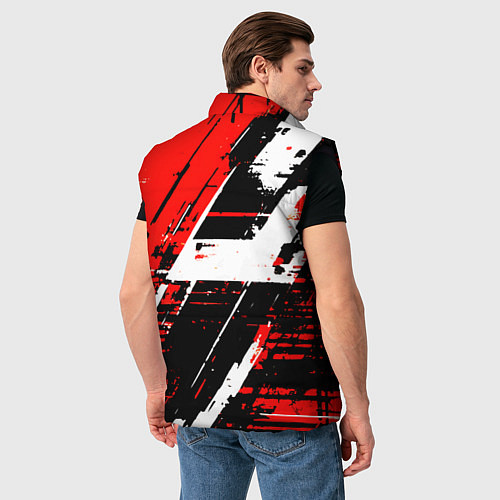Мужской жилет Diagonal black and white stripes on a red backgrou / 3D-Черный – фото 4