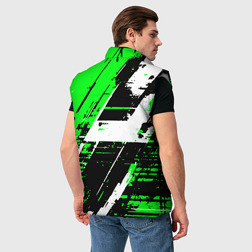 Мужской жилет Diagonal black and white stripes on a green backgr / 3D-Светло-серый – фото 4