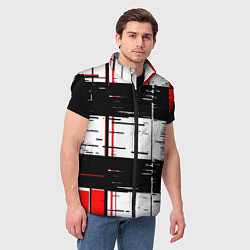 Мужской жилет Чёрные и красные полосы на белом фоне, цвет: 3D-черный — фото 2