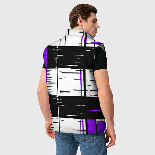 Мужской жилет Чёрные и фиолетовые полосы на белом фоне / 3D-Светло-серый – фото 4