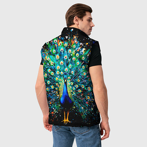 Мужской жилет Павлин красками на черном фоне - нейросеть / 3D-Черный – фото 4