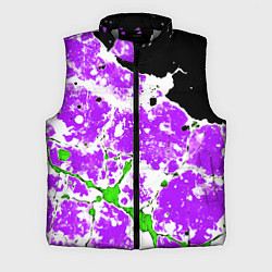 Мужской жилет Зелёно-фиолетовая абстракция на чёрном фоне, цвет: 3D-светло-серый