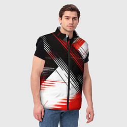 Мужской жилет Диагональные красно-чёрные линии на белом фоне, цвет: 3D-черный — фото 2