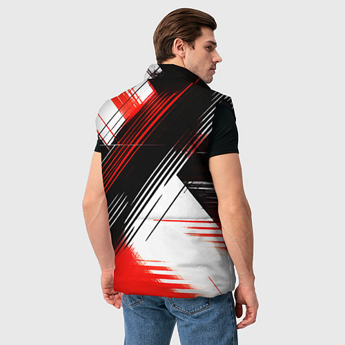 Мужской жилет Диагональные красно-чёрные линии на белом фоне / 3D-Черный – фото 4