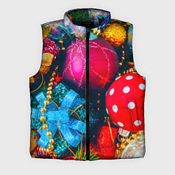 Мужской жилет Новогодние ёлочные игрушки, цвет: 3D-черный