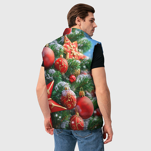 Мужской жилет Красные шары и звезда новогодняя / 3D-Черный – фото 4
