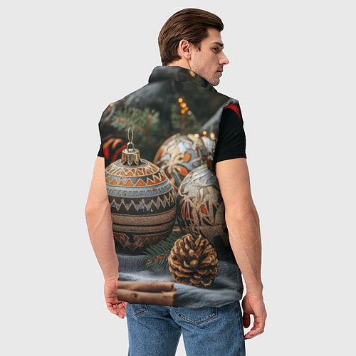 Мужской жилет Новогодние шары и шишки / 3D-Красный – фото 4