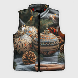 Мужской жилет Новогодние шары и шишки, цвет: 3D-красный
