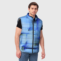 Мужской жилет Чёрные пятна на синем фоне абстракция, цвет: 3D-светло-серый — фото 2