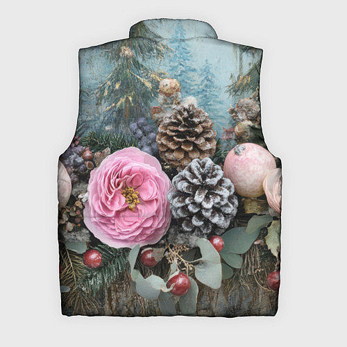 Мужской жилет Новогодние цветы и шишки / 3D-Светло-серый – фото 2