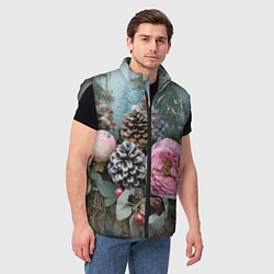 Мужской жилет Новогодние цветы и шишки, цвет: 3D-светло-серый — фото 2