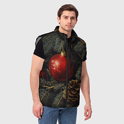 Мужской жилет Красные новогодние шары с шишкой, цвет: 3D-светло-серый — фото 2