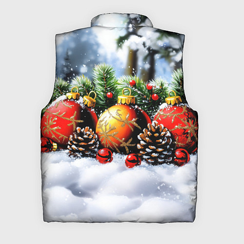 Мужской жилет Красные и желтый новогодние шары / 3D-Светло-серый – фото 2