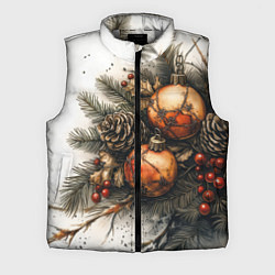 Мужской жилет Новогодние игрушки и шишки, цвет: 3D-светло-серый