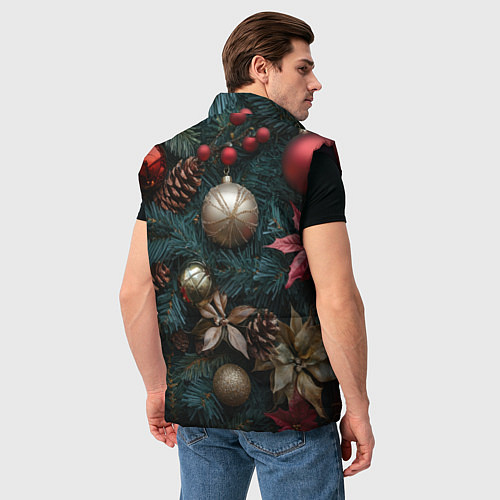 Мужской жилет Новогодние украшения на елочке / 3D-Черный – фото 4