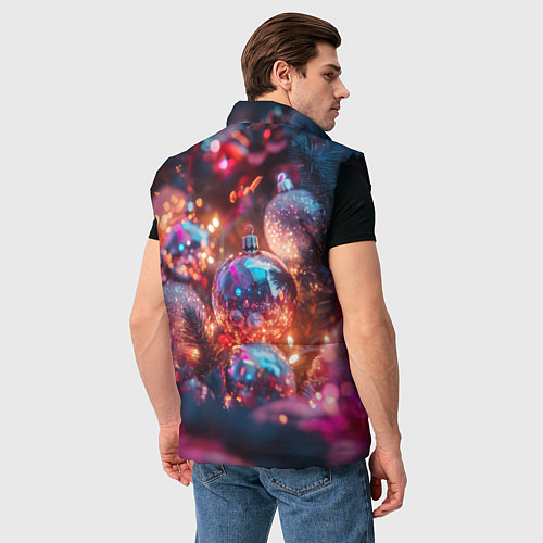 Мужской жилет Новогодние шары и фиолетовые блески / 3D-Черный – фото 4