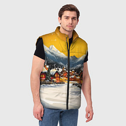 Мужской жилет Ламповый новый год - домики, цвет: 3D-черный — фото 2