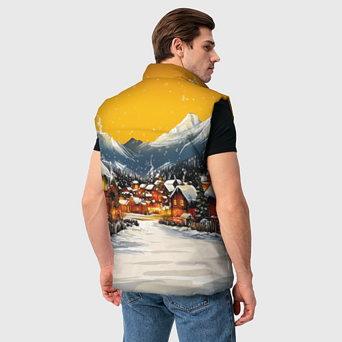 Мужской жилет Ламповый новый год - домики / 3D-Черный – фото 4