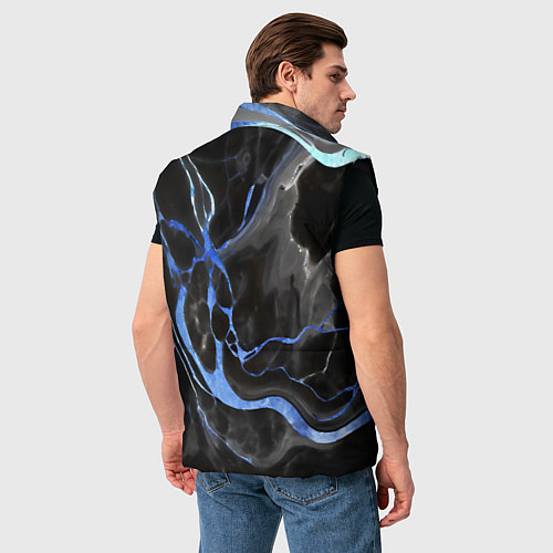 Мужской жилет Синие флюиды на чёрном фоне / 3D-Черный – фото 4