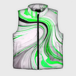 Мужской жилет Волнистые чёрно-зелёные линии на белом фоне, цвет: 3D-светло-серый