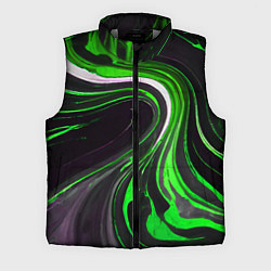 Мужской жилет Волнистые бело-зелёные линии на чёрном фоне, цвет: 3D-светло-серый