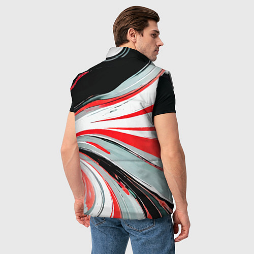 Мужской жилет Волнистые бело-красные линии на чёрном фоне / 3D-Черный – фото 4