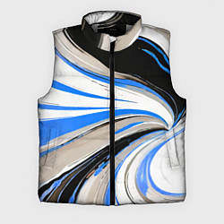 Мужской жилет Волнистые бело-синие линии на чёрном фоне, цвет: 3D-светло-серый