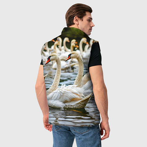 Мужской жилет Белые лебеди на пруду / 3D-Черный – фото 4