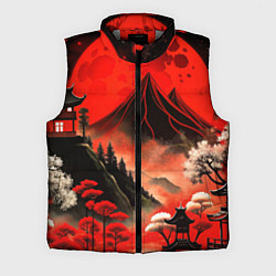 Мужской жилет Япония природа в красном цвете, цвет: 3D-светло-серый