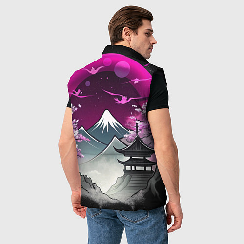 Мужской жилет Горы и сакура в Японии / 3D-Черный – фото 4