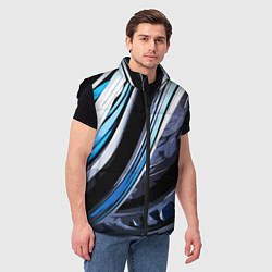 Мужской жилет Волнистая чёрно-синяя абстракция, цвет: 3D-черный — фото 2