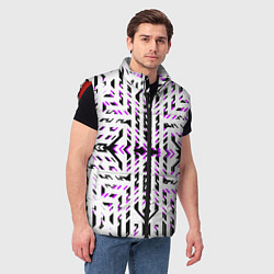 Мужской жилет Чёрно-фиолетовые диагональные полосы на белом фоне, цвет: 3D-красный — фото 2