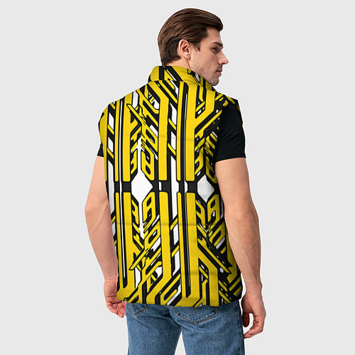 Мужской жилет Чёрно-жёлтые техно полосы на белом фоне / 3D-Черный – фото 4