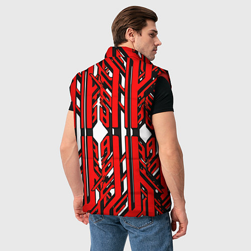 Мужской жилет Чёрно-красные техно полосы на белом фоне / 3D-Красный – фото 4