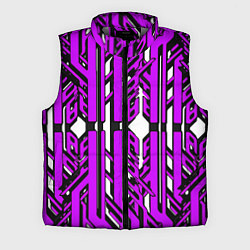 Мужской жилет Чёрно-фиолетовые техно полосы на белом фоне, цвет: 3D-светло-серый