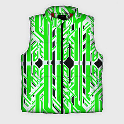 Мужской жилет Бело-зелёные техно полосы на чёрном фоне, цвет: 3D-красный