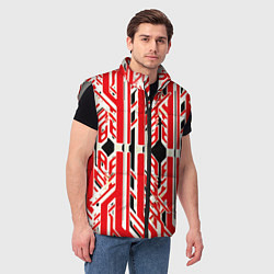Мужской жилет Бело-красные техно полосы на чёрном фоне, цвет: 3D-светло-серый — фото 2