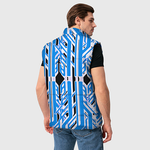 Мужской жилет Бело-синие техно полосы на чёрном фоне / 3D-Черный – фото 4