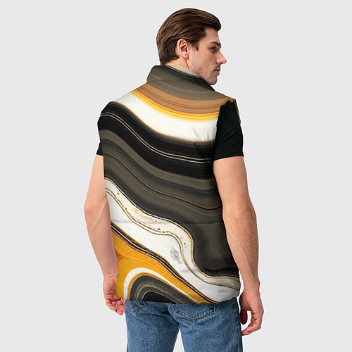 Мужской жилет Волнистые чёрно-жёлтые полосы на белом фоне / 3D-Черный – фото 4