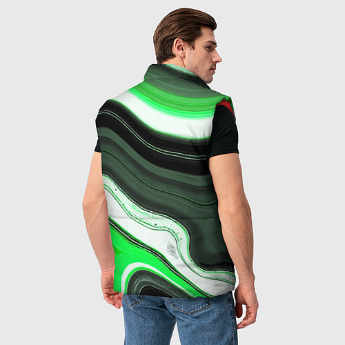Мужской жилет Волнистые горизонтальные чёрно-зелёные полосы на б / 3D-Красный – фото 4