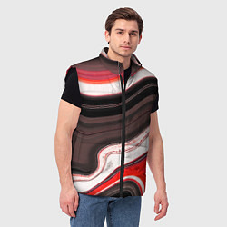 Мужской жилет Волнистые горизонтальные чёрно-красные полосы на б, цвет: 3D-черный — фото 2