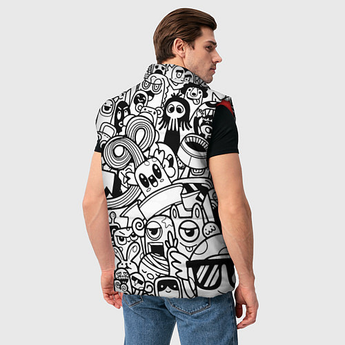 Мужской жилет Black and white doddle monsters / 3D-Красный – фото 4