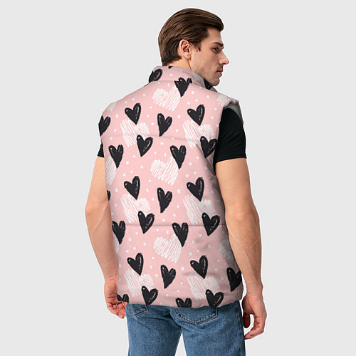 Мужской жилет Романтичный паттерн с сердечками на розовом фоне / 3D-Светло-серый – фото 4